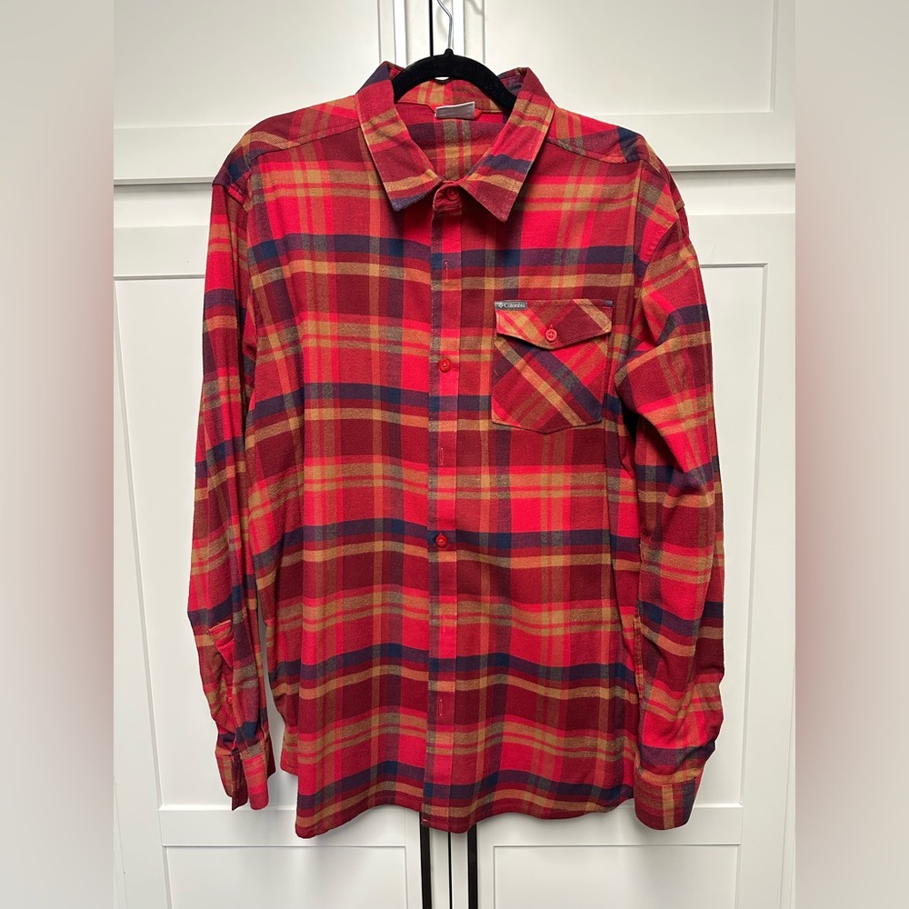 Columbia’s Red Flannel Plaid Long Sleeve Men's Shirt, Sz XL